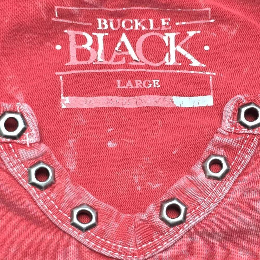 Buckle Black Acid Wash V Neck T Shirt Mens Large - Picture 5 of 8